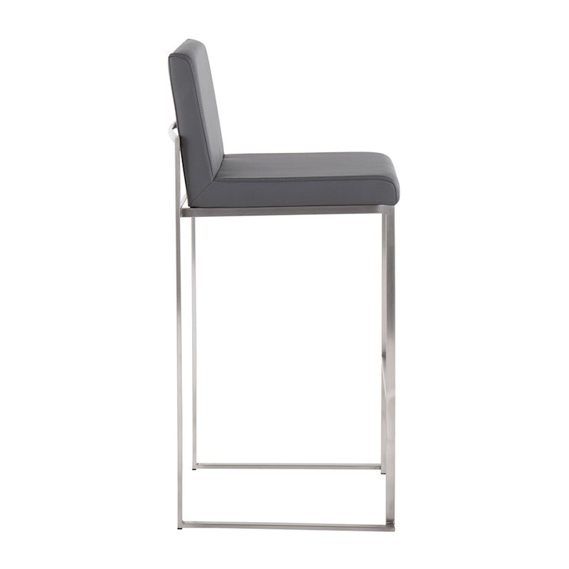 LumiSource Fuji High Back Barstool Set of 2 | Stainless Steel and Grey PU Leather | Kitchen Island & Home Bar Seating | Model B30-FUJIHBSSGY2