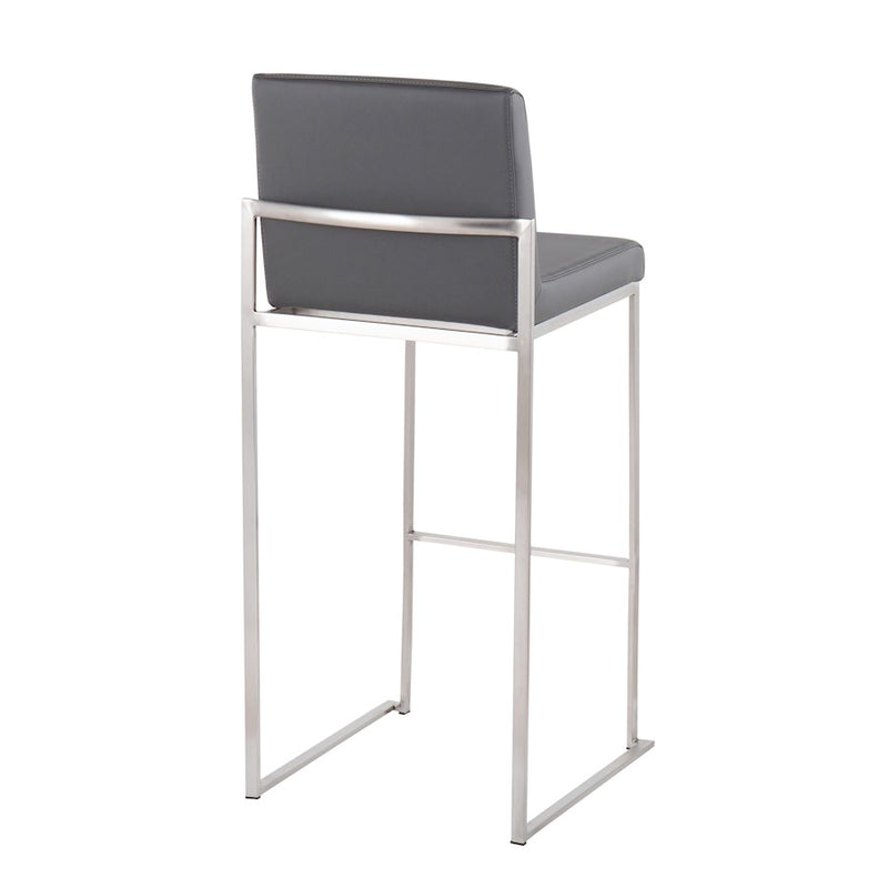 LumiSource Fuji High Back Barstool Set of 2 | Stainless Steel and Grey PU Leather | Kitchen Island & Home Bar Seating | Model B30-FUJIHBSSGY2