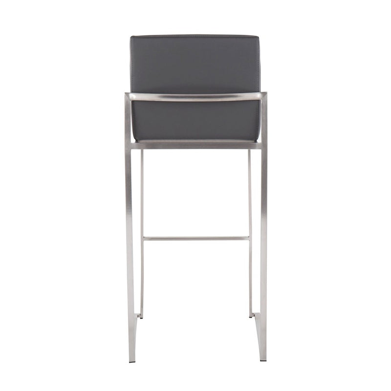 LumiSource Fuji High Back Barstool Set of 2 | Stainless Steel and Grey PU Leather | Kitchen Island & Home Bar Seating | Model B30-FUJIHBSSGY2
