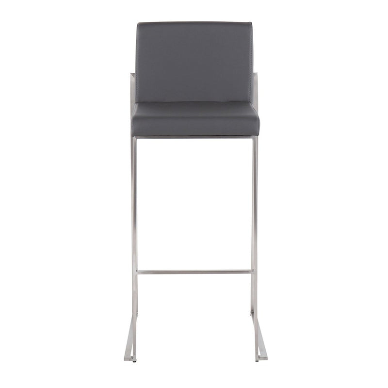 LumiSource Fuji High Back Barstool Set of 2 | Stainless Steel and Grey PU Leather | Kitchen Island & Home Bar Seating | Model B30-FUJIHBSSGY2