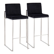 LumiSource Fuji High Back Barstool, Set/2, SS/BK Velvet - B30-FUJIHBSSVBK2