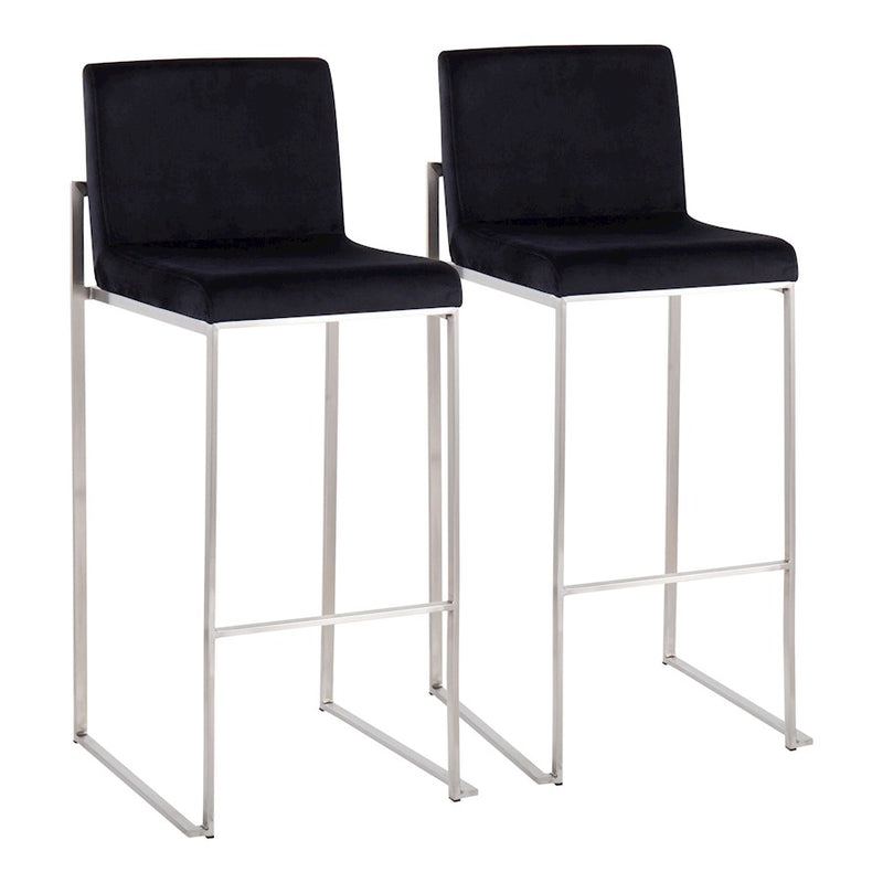 LumiSource Fuji High Back Barstool Set/2 | Contemporary Black Velvet on Brushed Stainless Steel | Kitchen Island & Bar | Model B30-FUJIHBSSVBK2