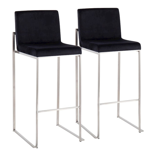 LumiSource Fuji High Back Barstool, Set/2, SS/BK Velvet - B30-FUJIHBSSVBK2