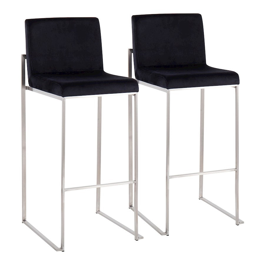 LumiSource Fuji High Back Barstool, Set/2, SS/BK Velvet - B30-FUJIHBSSVBK2