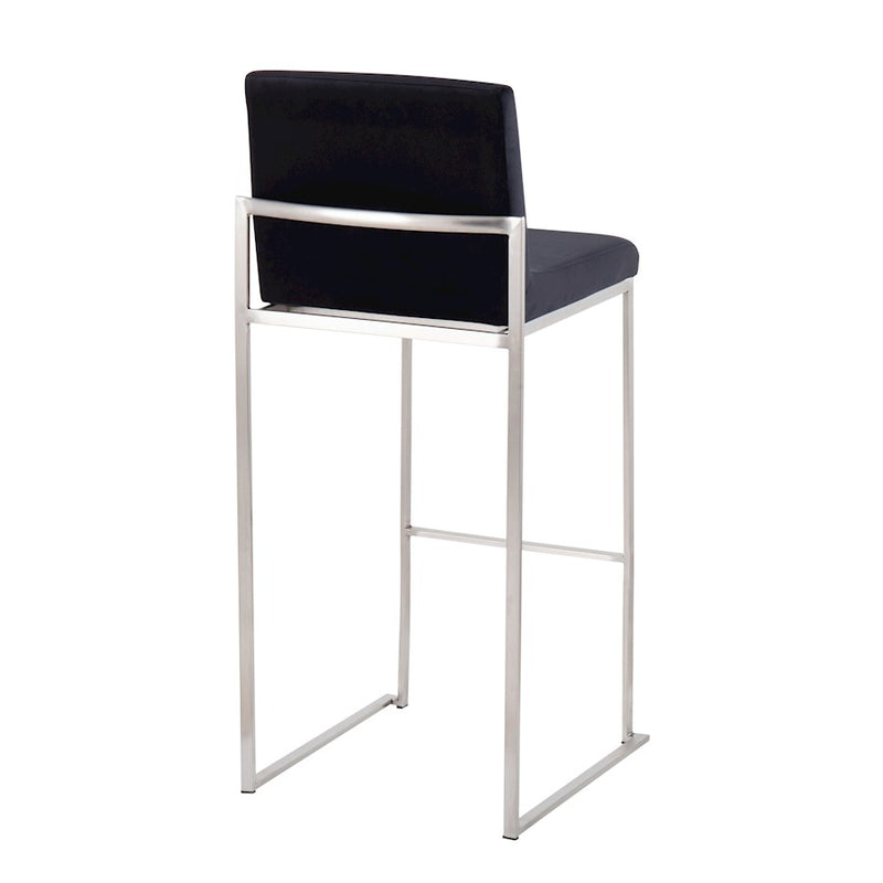 LumiSource Fuji High Back Barstool Set/2 | Contemporary Black Velvet on Brushed Stainless Steel | Kitchen Island & Bar | Model B30-FUJIHBSSVBK2