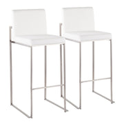 LumiSource Fuji High Back Barstool, Set/2, Stainless/WH Velvet - B30-FUJIHBSSVW2