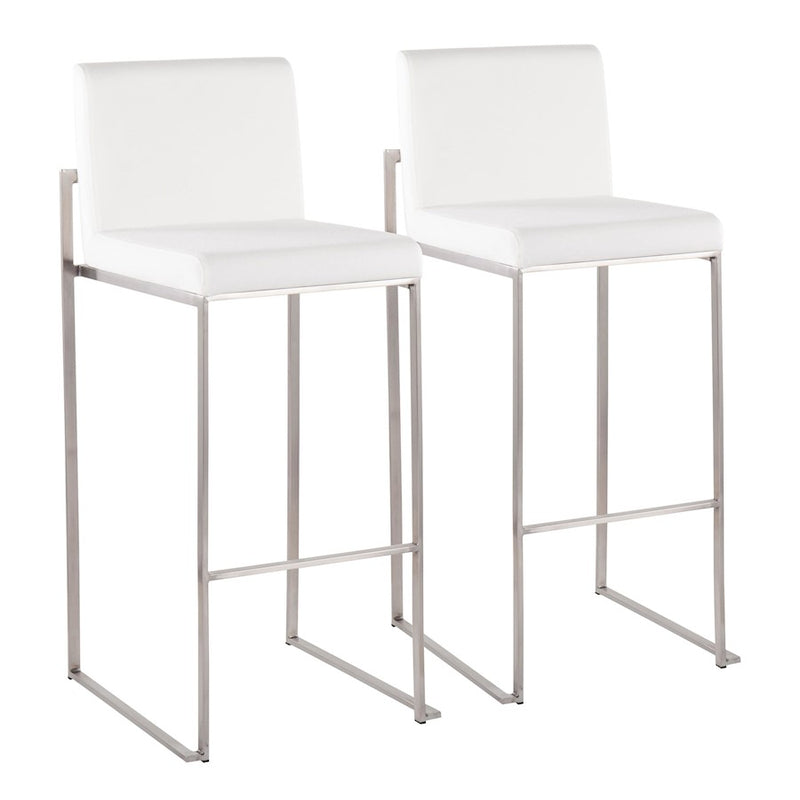 LumiSource Fuji High Back Barstool, Set/2, Stainless/WH Velvet - B30-FUJIHBSSVW2