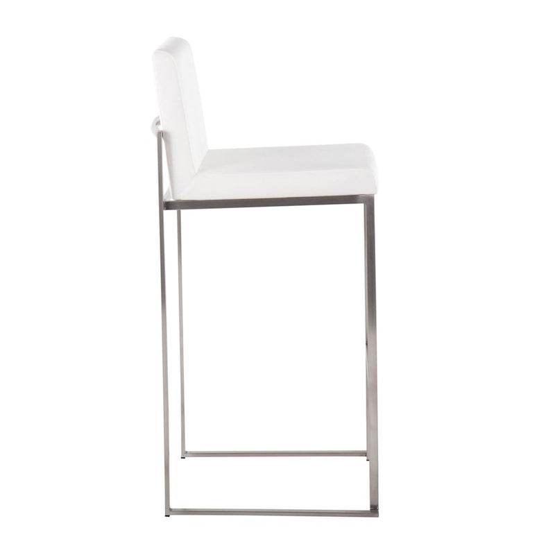 LumiSource Fuji High Back Barstool Set/2 | Contemporary White Velvet on Brushed Stainless Steel | Kitchen Island & Bar | Model B30-FUJIHBSSVW2