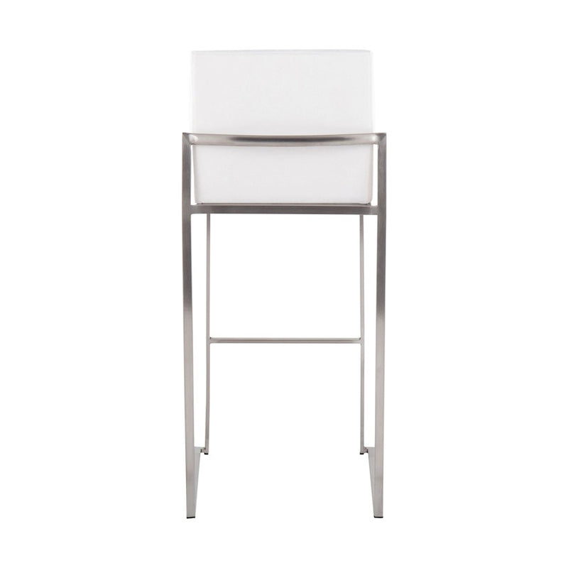 LumiSource Fuji High Back Barstool Set/2 | Contemporary White Velvet on Brushed Stainless Steel | Kitchen Island & Bar | Model B30-FUJIHBSSVW2