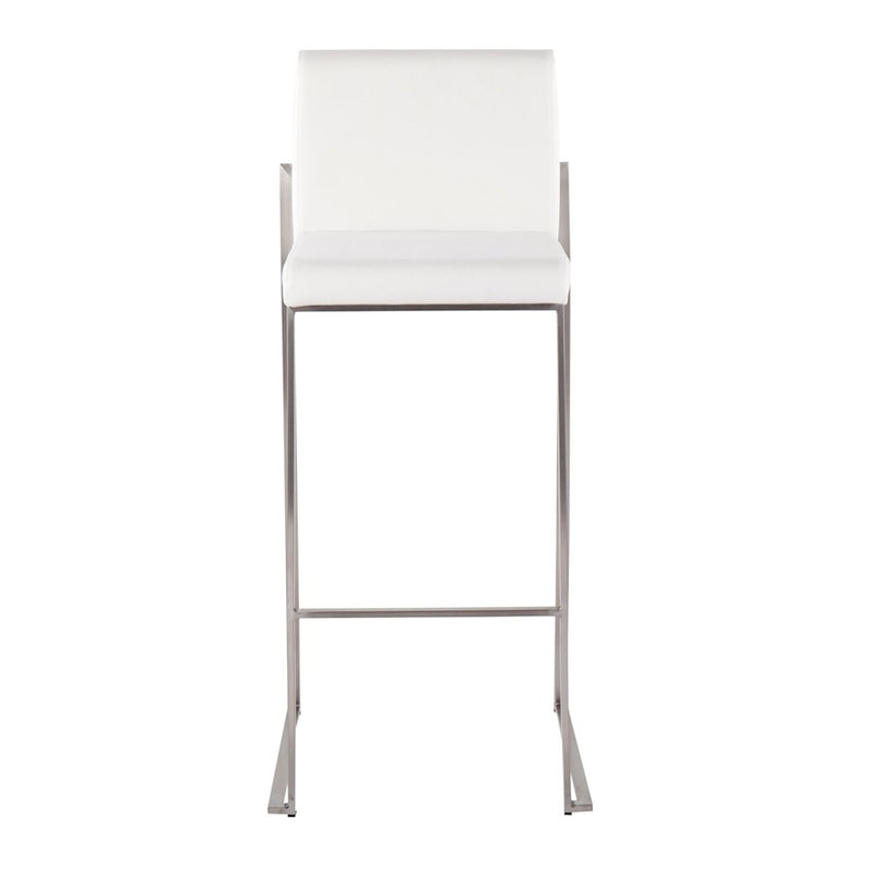 LumiSource Fuji High Back Barstool Set/2 | Contemporary White Velvet on Brushed Stainless Steel | Kitchen Island & Bar | Model B30-FUJIHBSSVW2