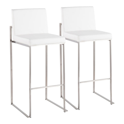 LumiSource Fuji High Back Barstool, Set of 2, Stainless/White - B30-FUJIHBSSW2