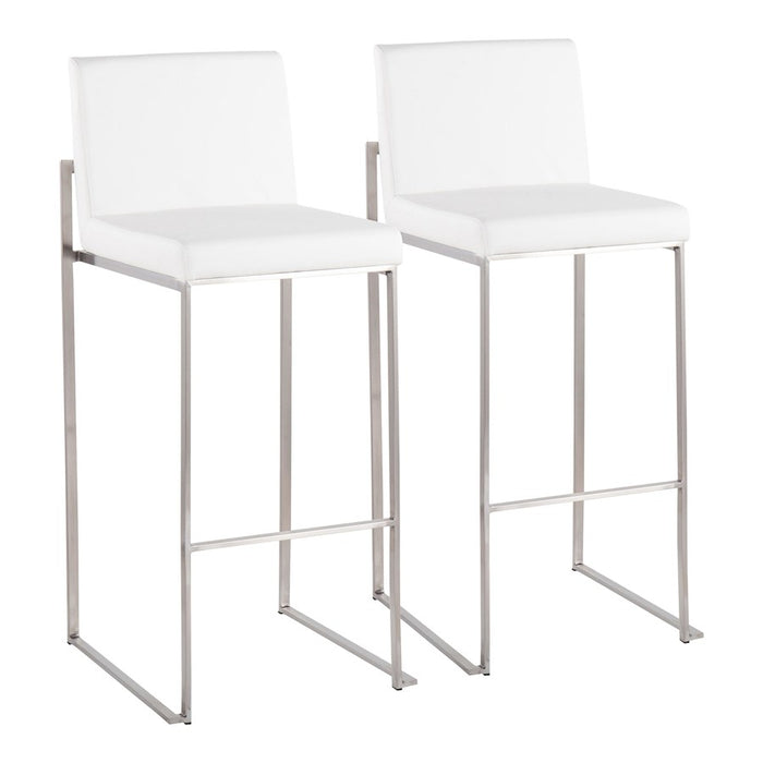LumiSource Fuji High Back Barstool, Set of 2, Stainless/White - B30-FUJIHBSSW2
