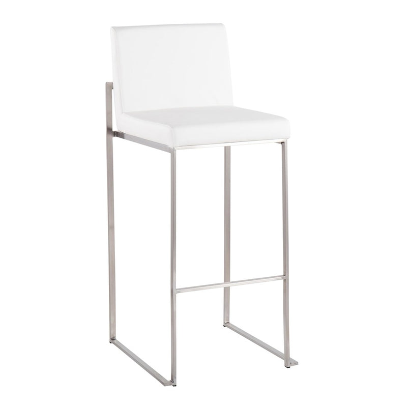LumiSource Fuji High Back Barstool Set/2 | Contemporary White PU on Brushed Stainless Steel | Kitchen Island & Bar Seating | Model B30-FUJIHBSSW2