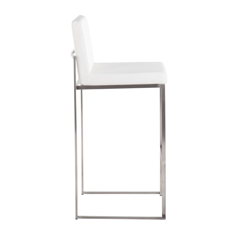LumiSource Fuji High Back Barstool, Set of 2, Stainless/White