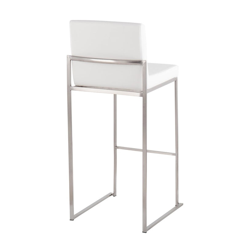LumiSource Fuji High Back Barstool, Set of 2, Stainless/White