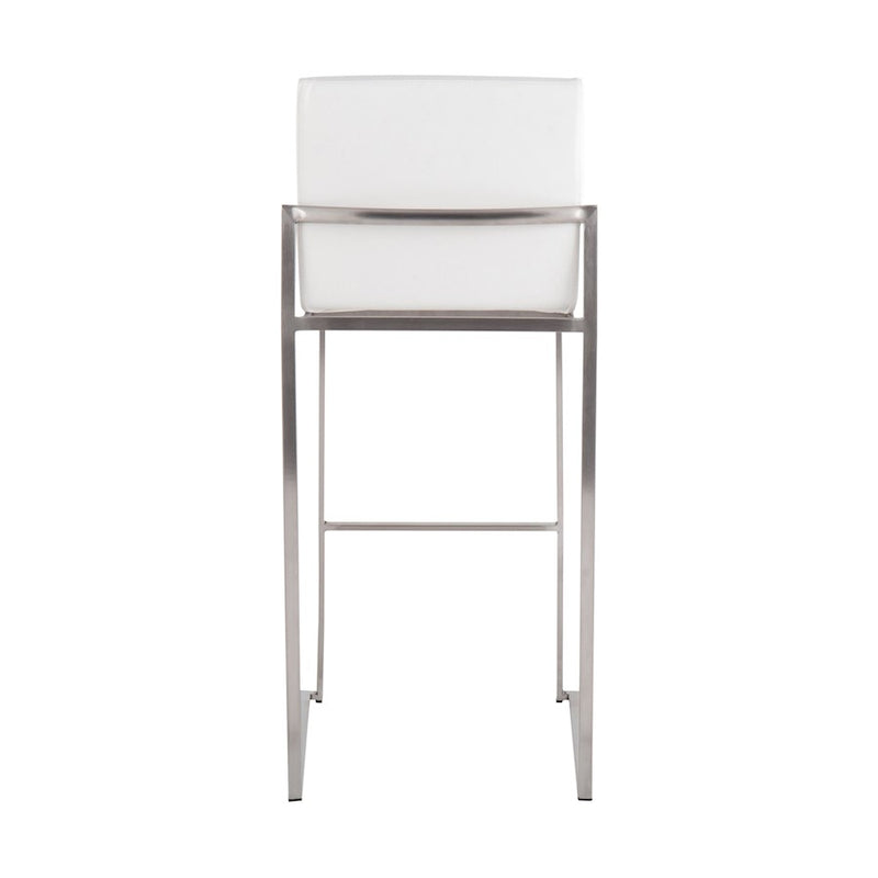 LumiSource Fuji High Back Barstool Set/2 | Contemporary White PU on Brushed Stainless Steel | Kitchen Island & Bar Seating | Model B30-FUJIHBSSW2