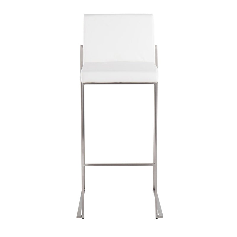 LumiSource Fuji High Back Barstool, Set of 2, Stainless/White