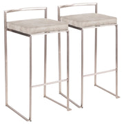 LumiSource Fuji Stackable Barstool Set/2 | Contemporary Light Grey Cowboy Fabric on Stainless Steel | Kitchen Island & Bar | Model B30-FUJILGY2