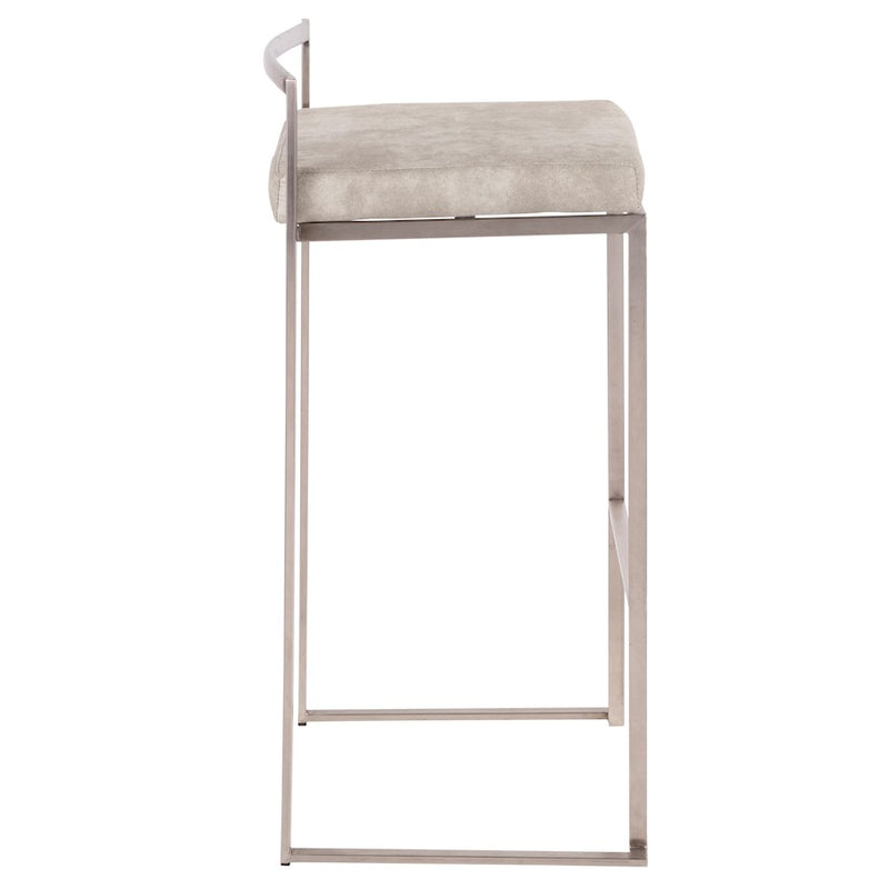 LumiSource Fuji Stackable Barstool Set/2 | Contemporary Light Grey Cowboy Fabric on Stainless Steel | Kitchen Island & Bar | Model B30-FUJILGY2