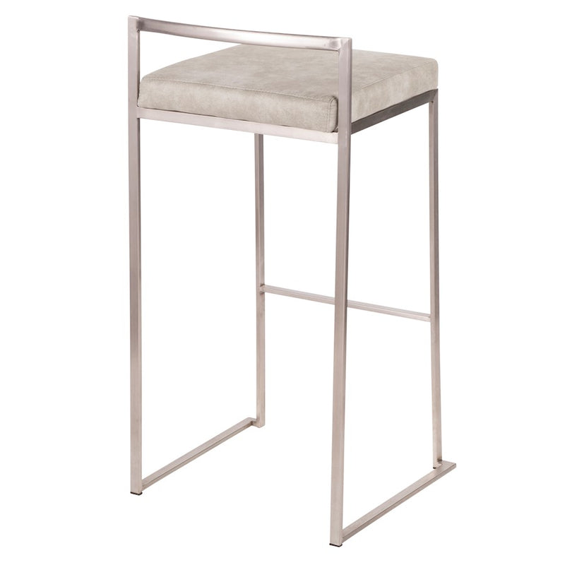 LumiSource Fuji Stackable Barstool Set/2 | Contemporary Light Grey Cowboy Fabric on Stainless Steel | Kitchen Island & Bar | Model B30-FUJILGY2