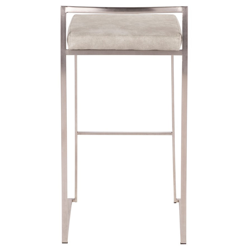LumiSource Fuji Stackable Barstool Set/2 | Contemporary Light Grey Cowboy Fabric on Stainless Steel | Kitchen Island & Bar | Model B30-FUJILGY2