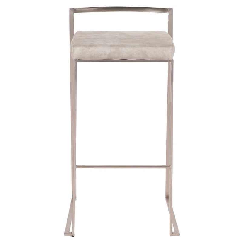 LumiSource Fuji Stackable Barstool Set/2 | Contemporary Light Grey Cowboy Fabric on Stainless Steel | Kitchen Island & Bar | Model B30-FUJILGY2