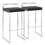 LumiSource Fuji 16in Stackable Barstool Set of 2 | Contemporary Brushed Stainless Steel and Black Velvet | Kitchen Island & Home | Model B30-FUJIVBK2