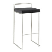 LumiSource Fuji 16in Stackable Barstool Set of 2 | Contemporary Brushed Stainless Steel and Black Velvet | Kitchen Island & Home | Model B30-FUJIVBK2