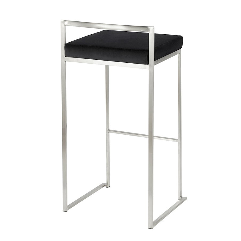 LumiSource Fuji 16in Stackable Barstool Set of 2 | Contemporary Brushed Stainless Steel and Black Velvet | Kitchen Island & Home | Model B30-FUJIVBK2
