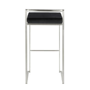 LumiSource Fuji 16in Stackable Barstool Set of 2 | Contemporary Brushed Stainless Steel and Black Velvet | Kitchen Island & Home | Model B30-FUJIVBK2