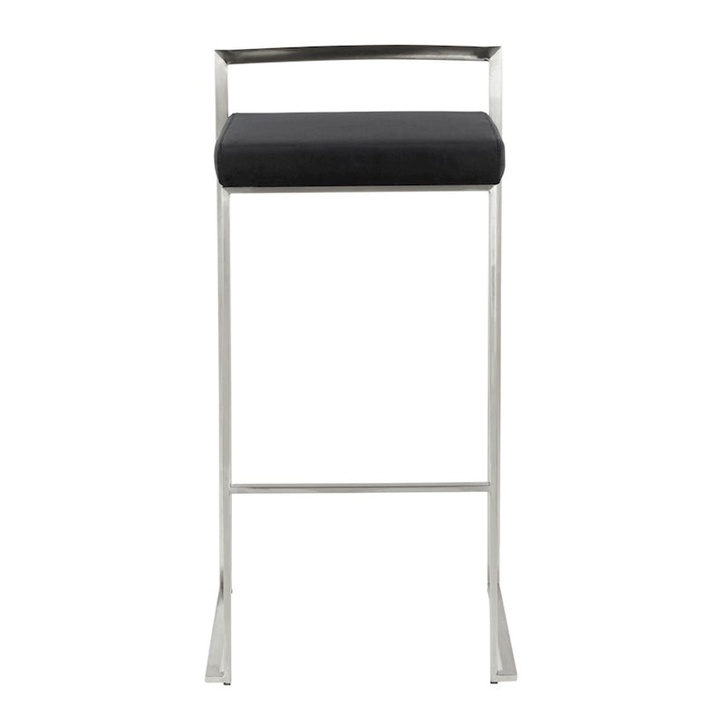 LumiSource Fuji 16in Stackable Barstool Set of 2 | Contemporary Brushed Stainless Steel and Black Velvet | Kitchen Island & Home | Model B30-FUJIVBK2