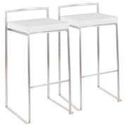LumiSource Fuji 16in Stackable Barstool Set of 2 | Contemporary Brushed Stainless Steel and White Velvet | Kitchen Island & Home | Model B30-FUJIVW2
