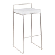 LumiSource Fuji 16in Stackable Barstool Set of 2 | Contemporary Brushed Stainless Steel and White Velvet | Kitchen Island & Home | Model B30-FUJIVW2