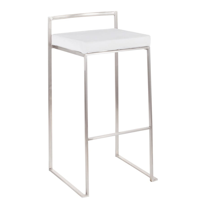 LumiSource Fuji 16in Stackable Barstool Set of 2 | Contemporary Brushed Stainless Steel and White Velvet | Kitchen Island & Home | Model B30-FUJIVW2