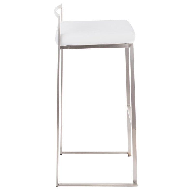 LumiSource Fuji 16in Stackable Barstool Set of 2 | Contemporary Brushed Stainless Steel and White Velvet | Kitchen Island & Home | Model B30-FUJIVW2