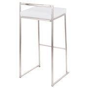 LumiSource Fuji 16in Stackable Barstool Set of 2 | Contemporary Brushed Stainless Steel and White Velvet | Kitchen Island & Home | Model B30-FUJIVW2
