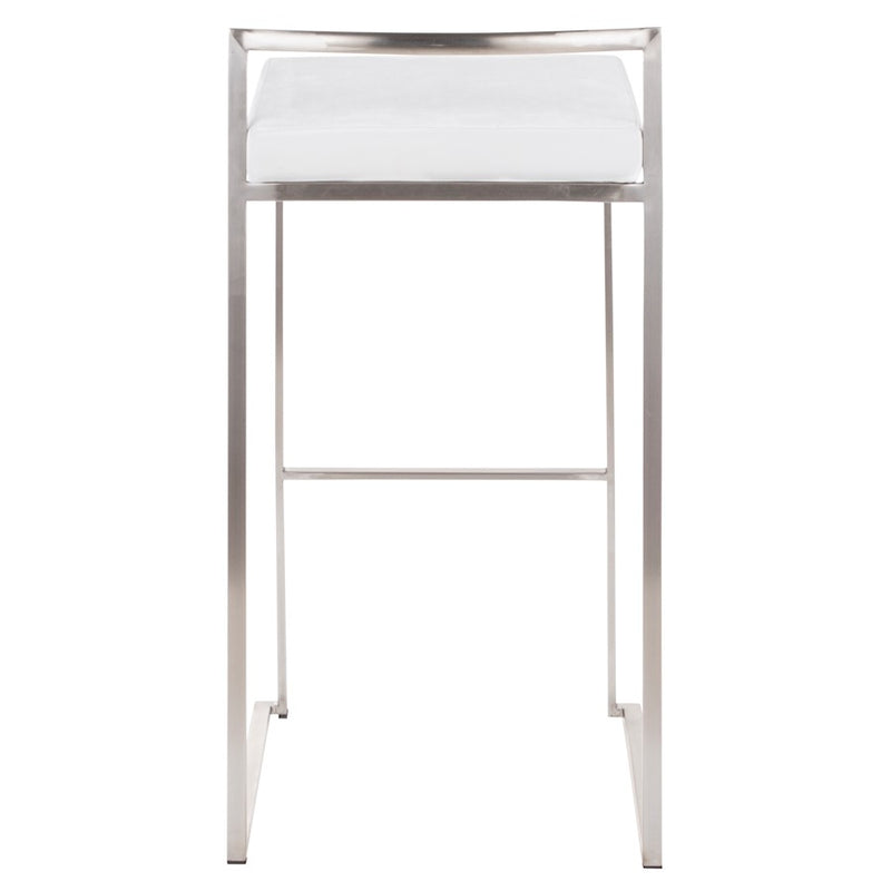 LumiSource Fuji 16in Stackable Barstool Set of 2 | Contemporary Brushed Stainless Steel and White Velvet | Kitchen Island & Home | Model B30-FUJIVW2
