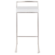 LumiSource Fuji 16in Stackable Barstool Set of 2 | Contemporary Brushed Stainless Steel and White Velvet | Kitchen Island & Home | Model B30-FUJIVW2