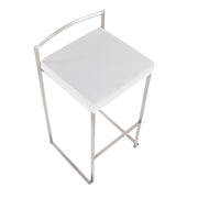 LumiSource Fuji 16in Stackable Barstool Set of 2 | Contemporary Brushed Stainless Steel and White Velvet | Kitchen Island & Home | Model B30-FUJIVW2