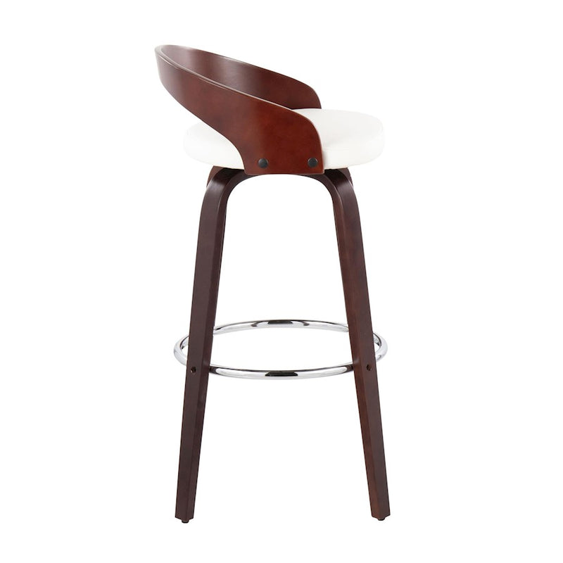LumiSource Grotto 18in Swivel Barstool Set of 2 | Mid-Century Cherry Wood and White PU with Chrome | Kitchen Island | Model B30-GROTTO2-SWVRCHW2