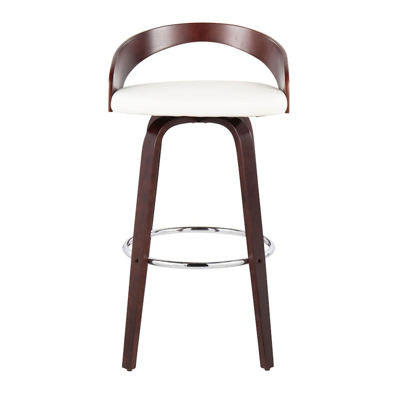 LumiSource Grotto 18in Swivel Barstool Set of 2 | Mid-Century Cherry Wood and White PU with Chrome | Kitchen Island | Model B30-GROTTO2-SWVRCHW2