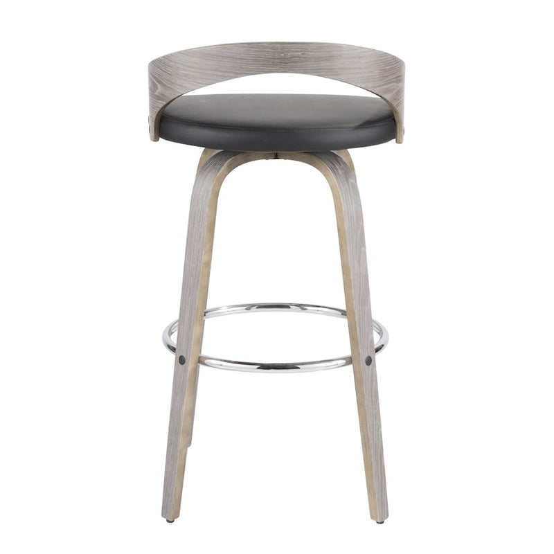 LumiSource Grotto 18in Swivel Barstool Set of 2 | Mid-Century Light Grey Wood and Black PU with Chrome | Kitchen | Model B30-GROTTO2-SWVRLGYBK2