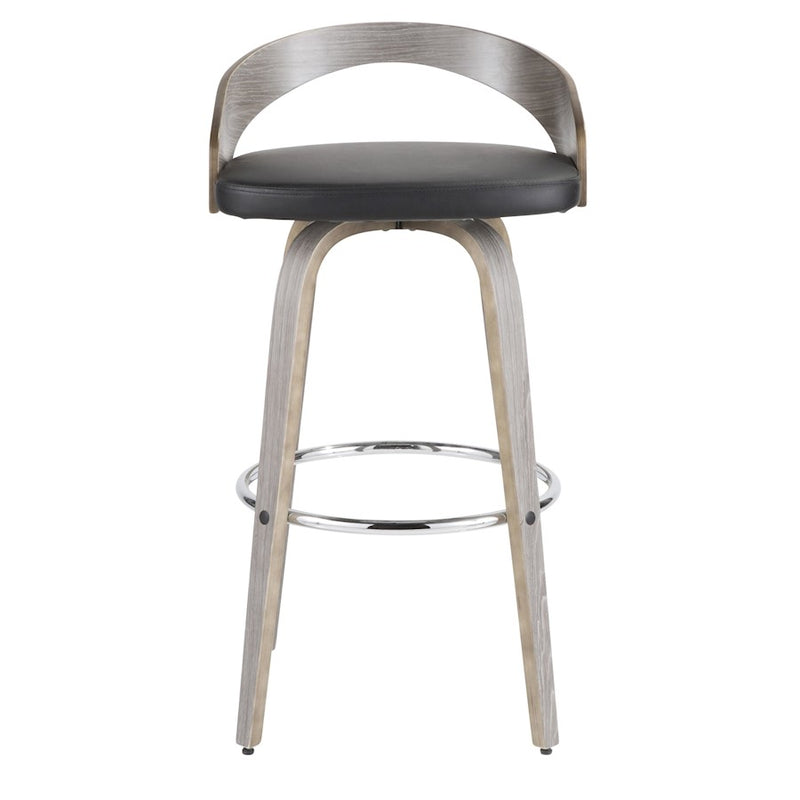 LumiSource Grotto 18in Swivel Barstool Set of 2 | Mid-Century Light Grey Wood and Black PU with Chrome | Kitchen | Model B30-GROTTO2-SWVRLGYBK2