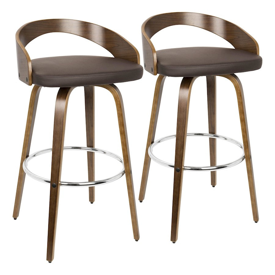 LumiSource Grotto Barstool, Set/2, Walnut/Brown/Chrome - B30-GROTTO2-SWVRWLBN2