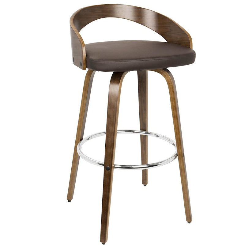 LumiSource Grotto Barstool, Set of 2, Walnut/Brown/Chrome