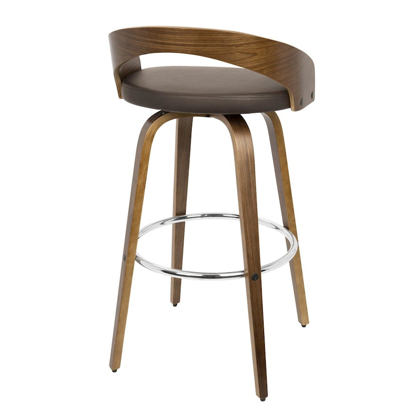 LumiSource Grotto Barstool, Set of 2, Walnut/Brown/Chrome