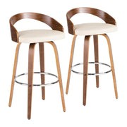 LumiSource Grotto 35.5in Barstool | Mid-Century Walnut Wood and Cream PU Leather | Kitchen Island & Home Bar Seating | Model B30-GROTTORWLCR2