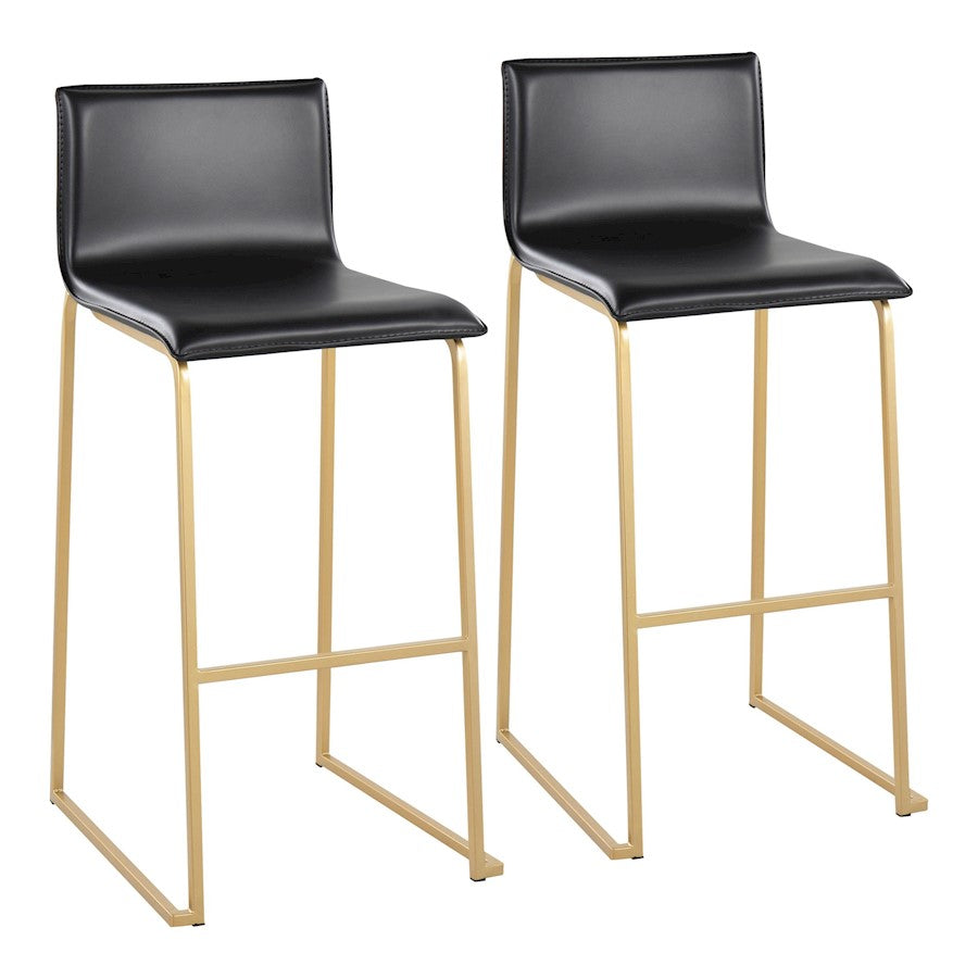 LumiSource Mara Barstool, Set of 2 in Gold Steel/Black PU - B30-MARAUPAUBK2