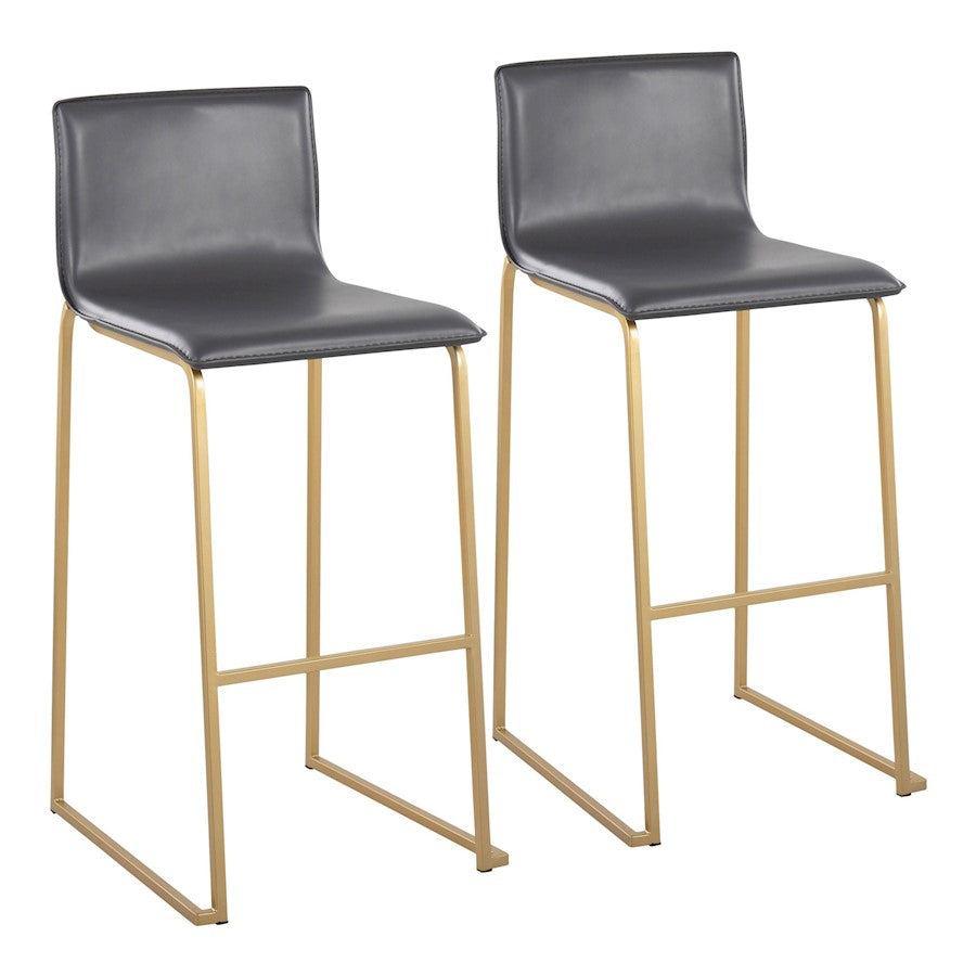 LumiSource Mara Barstool, Set of 2 in Gold Steel/Grey PU - B30-MARAUPAUGY2