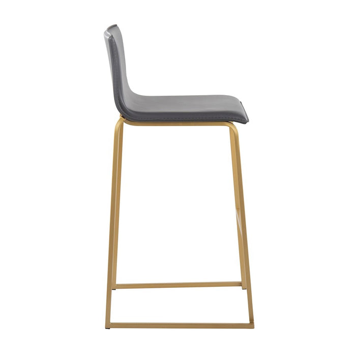 LumiSource Mara Barstool, Set of 2 in Gold Steel/Grey PU